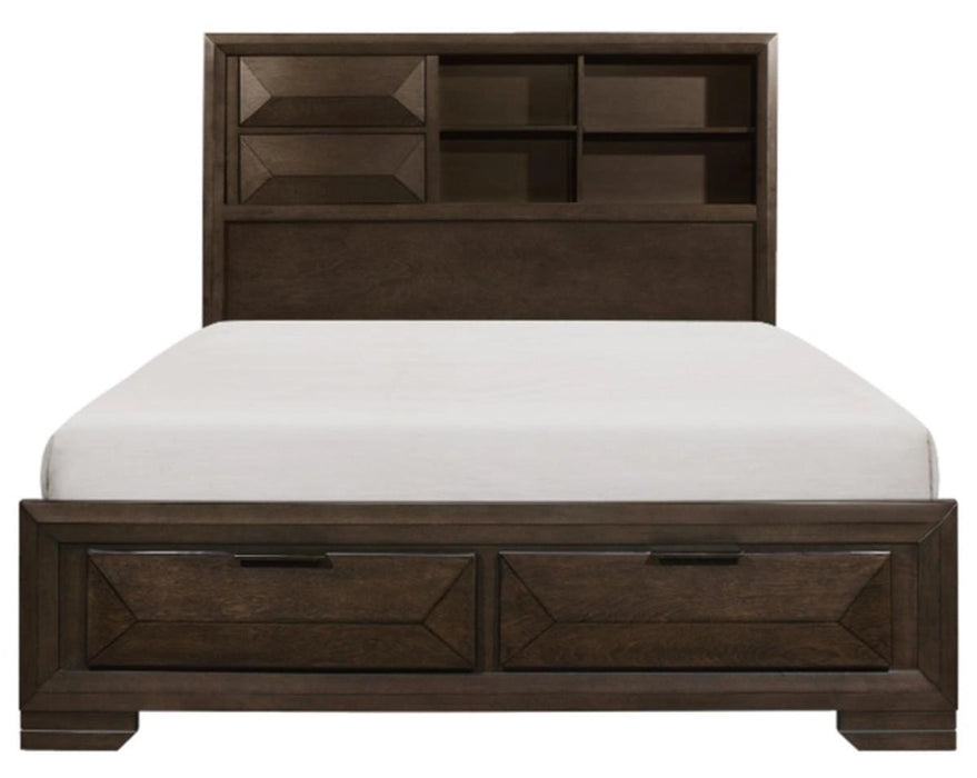 Chesky Queen Bookcase Bed with Footboard Storage in Warm Espresso 1753-1*