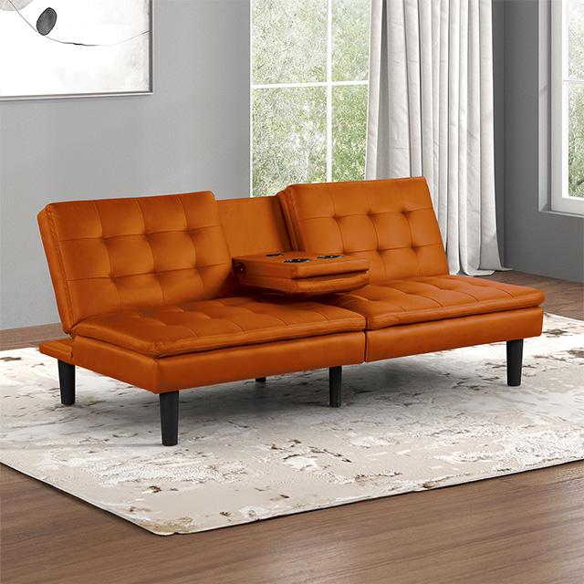 Eidsberg Futon Sofa Bed Orange, Grey, Brown, & Black