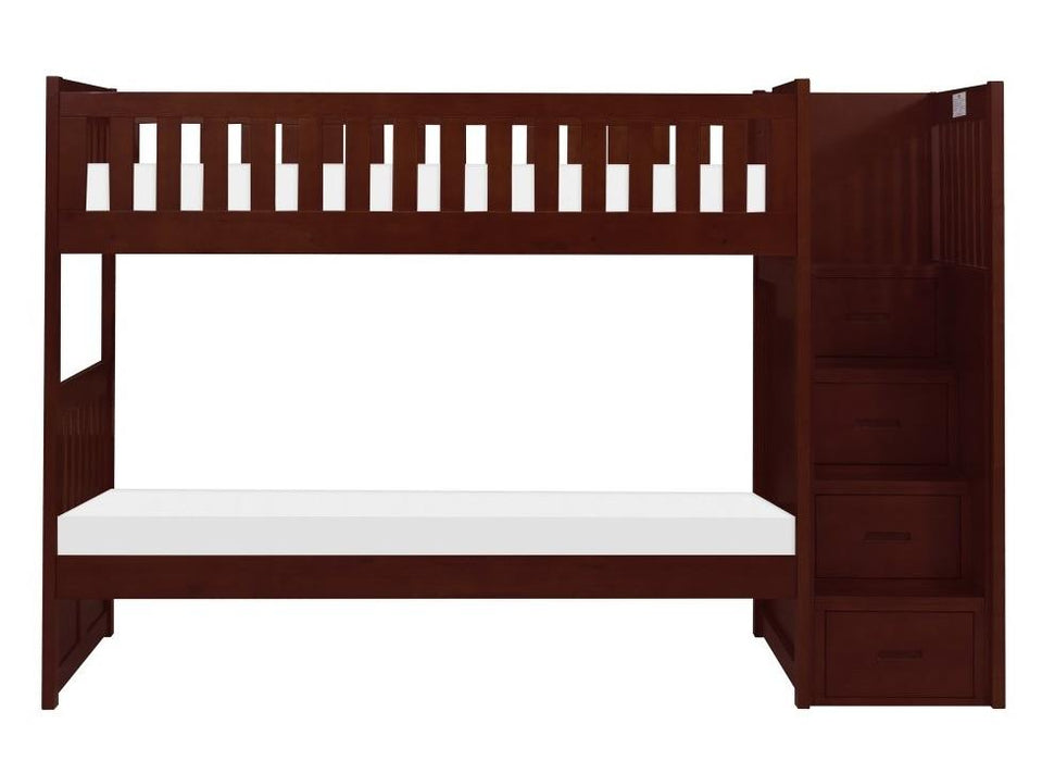 Rowe Bunk Bed w/ Reversible Step Storage in Dark Cherry B2013SBDC-1*