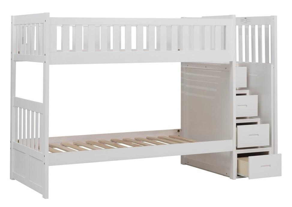 Galen Bunk Bed w/ Reversible Step Storage in White B2053SBW-1*