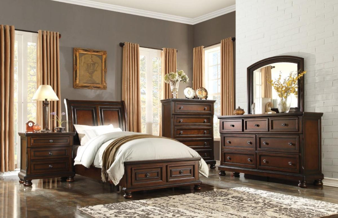 Cumberland Full Sleigh Platform Bed with Footboard Storage in Brown Cherry 2159F-1*