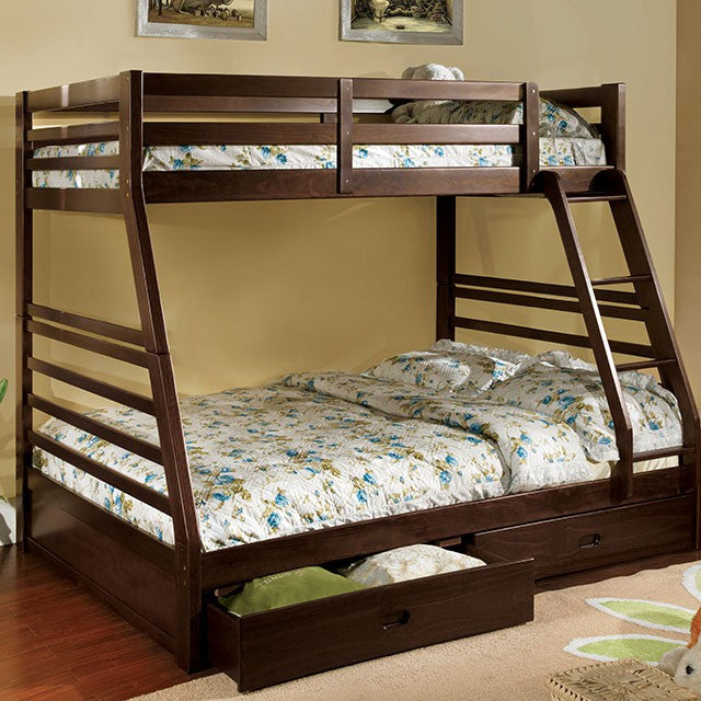 California III Dark Walnut Twin/Full Bunk Bed w/ 2 Drawers